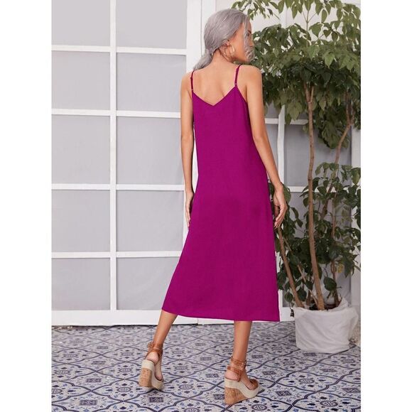 Minimalist Split hem Cami strap midi Dress black - Picture 10 of 11